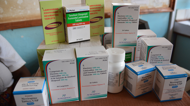 various boxes of medicines used in antiretroviral therapy